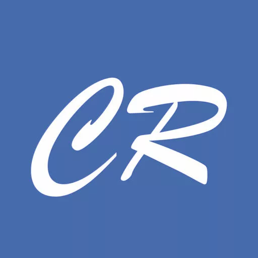Community Reporter short logo CR on blue background