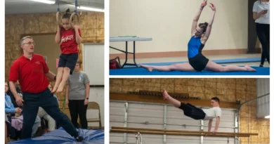 Gymnasts Landyn (above), Amari (top right) and Jas (bottom right) compete in Crete, NE at Sokol Western District Competition. Photo Credit Elisha May Jacobsen.