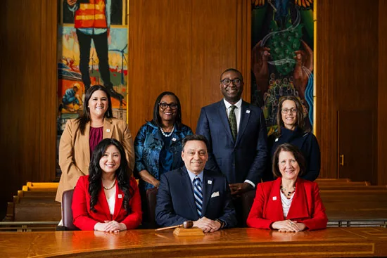Ramsey County Board of Commissioners (front row, from left) Mai Chong Xiong, Rafael Ortega, Mary Jo McGuire, (back row, from left) Kelly Miller, Rena Moran, Garrison McMurtrey and Tara Jebens-Singh.