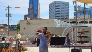 A Violinist at the newly opened Pedro Park in downtown St. Paul.