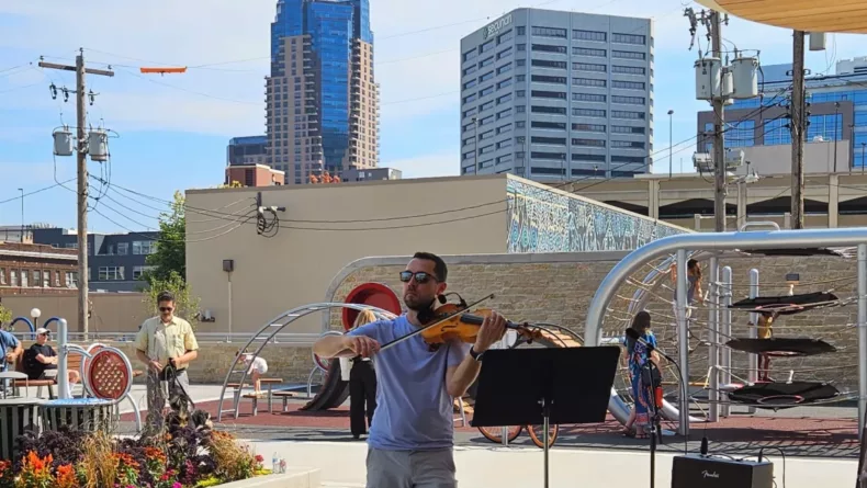 A Violinist at the newly opened Pedro Park in downtown St. Paul.