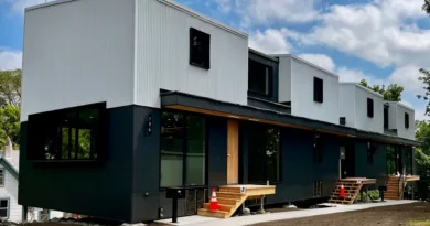 A new co-living duplex in St. Paul, where each unit will have six bedrooms and six bathrooms. Credit: MinnPost photo by Bill Lindeke