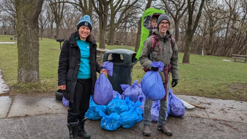 Neighbors cleaning up a park in the Highland Park neighborhood.