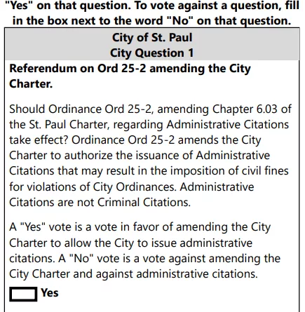 Ballot Question whether to approve Administrative Citations in the 2025 election.
