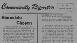 Front page of the first edition of the Community Reporter, July 1, 1971.