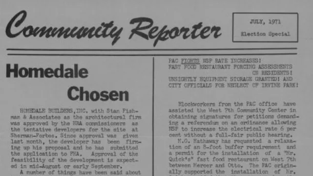 Front page of the first edition of the Community Reporter, July 1, 1971.