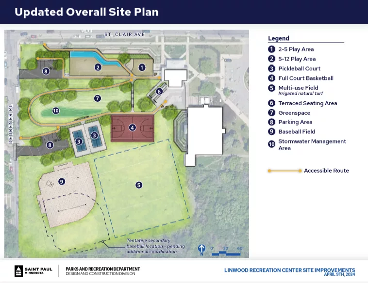 The proposed plan for Linwood adds pickleball courts, new playground equipment, updated fields and an amphitheater.