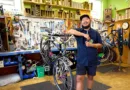 An employee repairs a bicycle at Express Bike Shop in St. Paul.