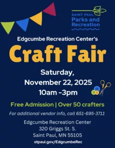Flyer for fall craft fair at Edgecumbe Rec Center on November 22.