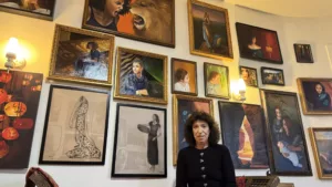 Carolyn Kleinberger in her gallery located in the Chauncy Griggs Mansion on Summit Ave. Credit: Korinne Dennis