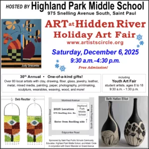 30th Annual Art at Hidden River, December 6, 9:30 a.m.-4:30 p.m. Highland Park Middle School. Free