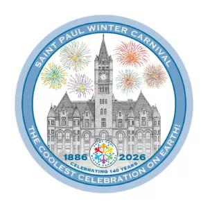 One of four St. Paul Winter Carnival Buttons available for purchase this year commemorating the 140th anniversary of the "Coolest Celebration on Earth."