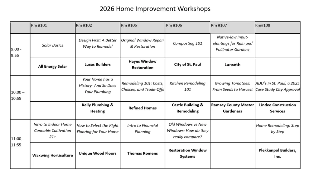 Home Improvement Day workshop list.