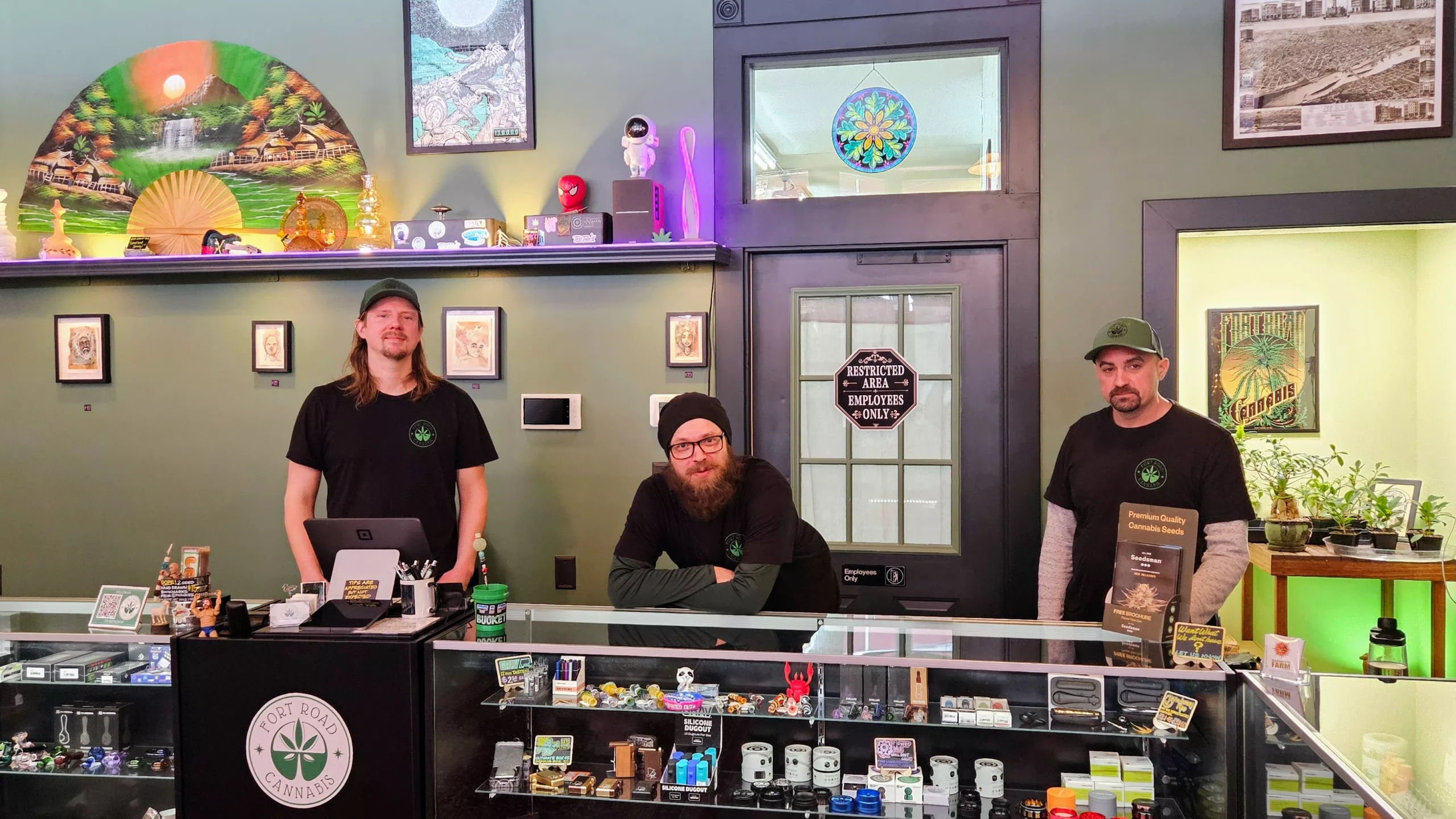 Fort Road Cannabis owners, from left, brothers Ryan and Phil Springstead and Trevor Guest want to create a comfortable community space rather than a strictly transactional retail environment.