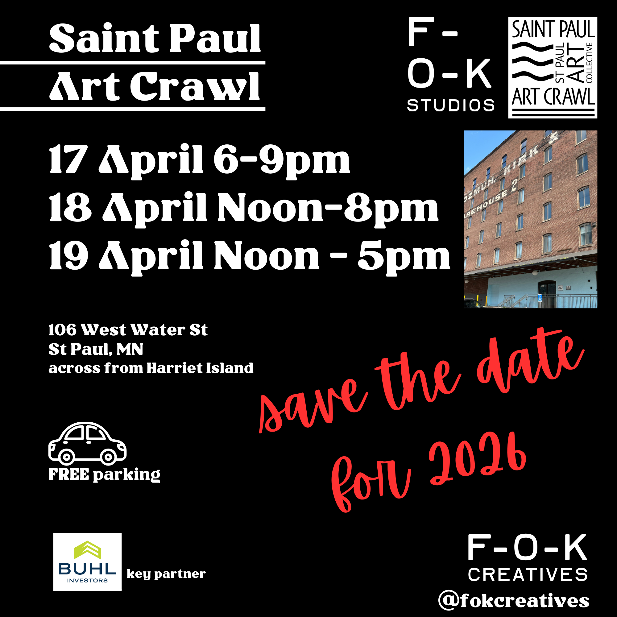 f-o-k studios spring art crawl flyer