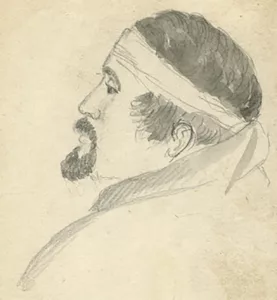 Dakota Hypolite Auge. One of ten sketched the morning of his execution with 37 others December 26, 1862 by Robert Sweeny, Mankato. 
Credit: MNHS
