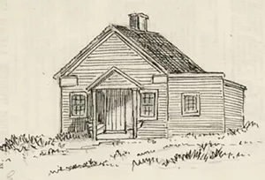 Vital Guerin’s  (early settler who contributed land for St. Paul’s first chapel house) at Seventh and Wabasha Streets.
Credit: Image 1852 Robert Sweeny, MNHS
