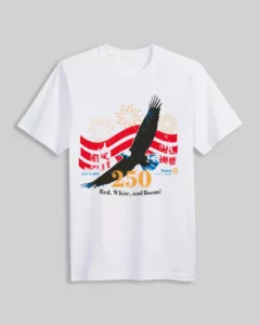 Red, White and Boom t-shirt available with a donation of $30 or more.