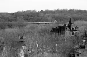 Banholzer Mansion and the river valley, taken from the Ayd Building, 1031-1035 West Seventh. Credit: Image 2019 Joe Landsberger